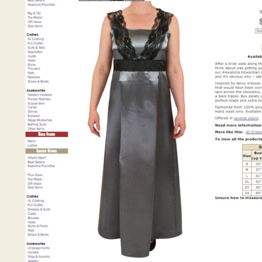 FRONTIER CLASSICS Silver Alexandra Edwardian Satin Dress Size Medium Lace